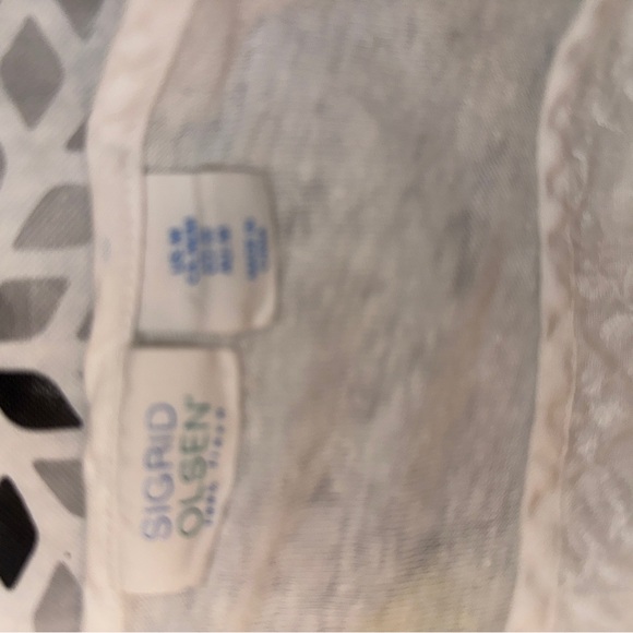 Sigrid Olsen White Linen Textured Short Sleeve Top, Sz M, embroidered front - Picture 6 of 9